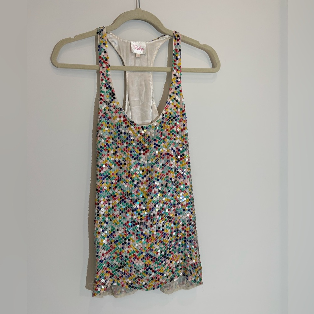 Parker Multicolored Sequin Racerback Top On Silk